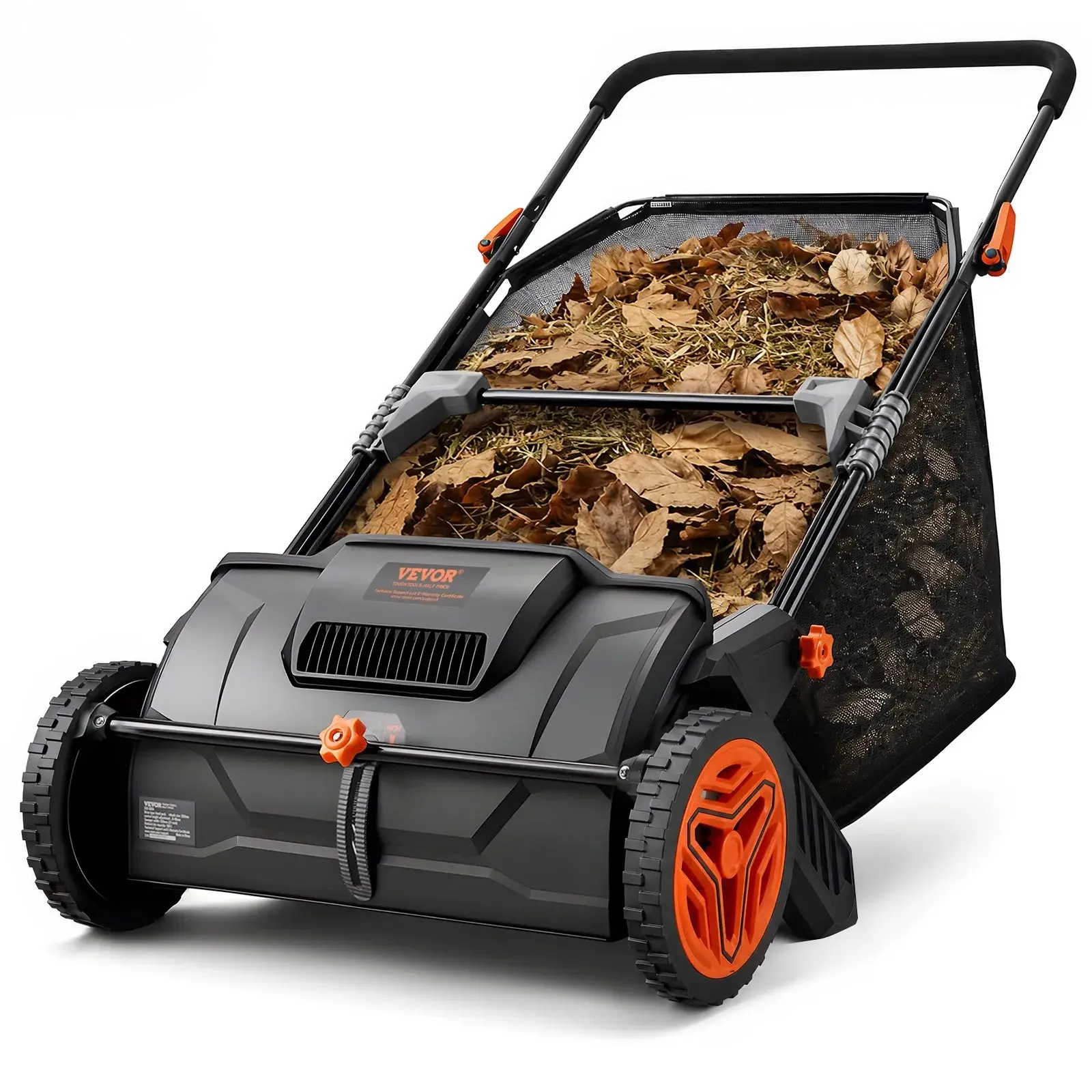 【toolupgrade】VEVOR 21인치 푸시형 잔디 청소기 낙엽·잔디 수거 도구, 3.5 cu. ft. 부직포 메시 호퍼 백, 회전 브러시 2개, 견고한 고무 바퀴, 조절식 손잡이, 높이 조절 디자인 - 낙엽 청소·벽걸이 보관·아빠 선물용, T