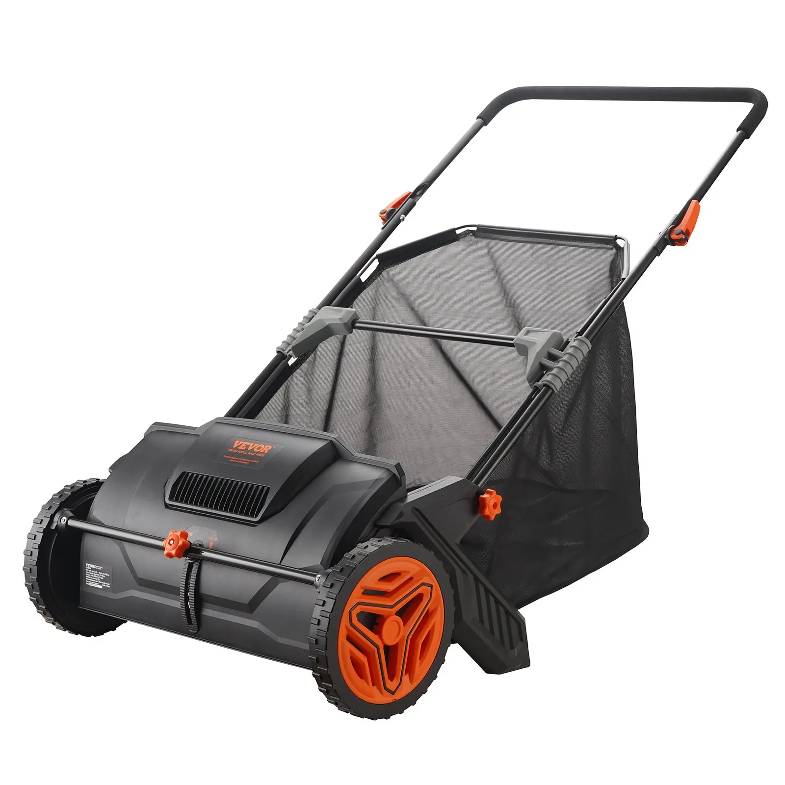 【Summerfinds】VEVOR 21インチ 手押し式ローンスイーパー 落ち葉・刈草回収用 3.5 cu. ft.不織布メッシュホッパー・回転ブラシ2本・頑丈なゴム車輪・調節式ハンドル・高さ調節可能 壁掛け収納対応