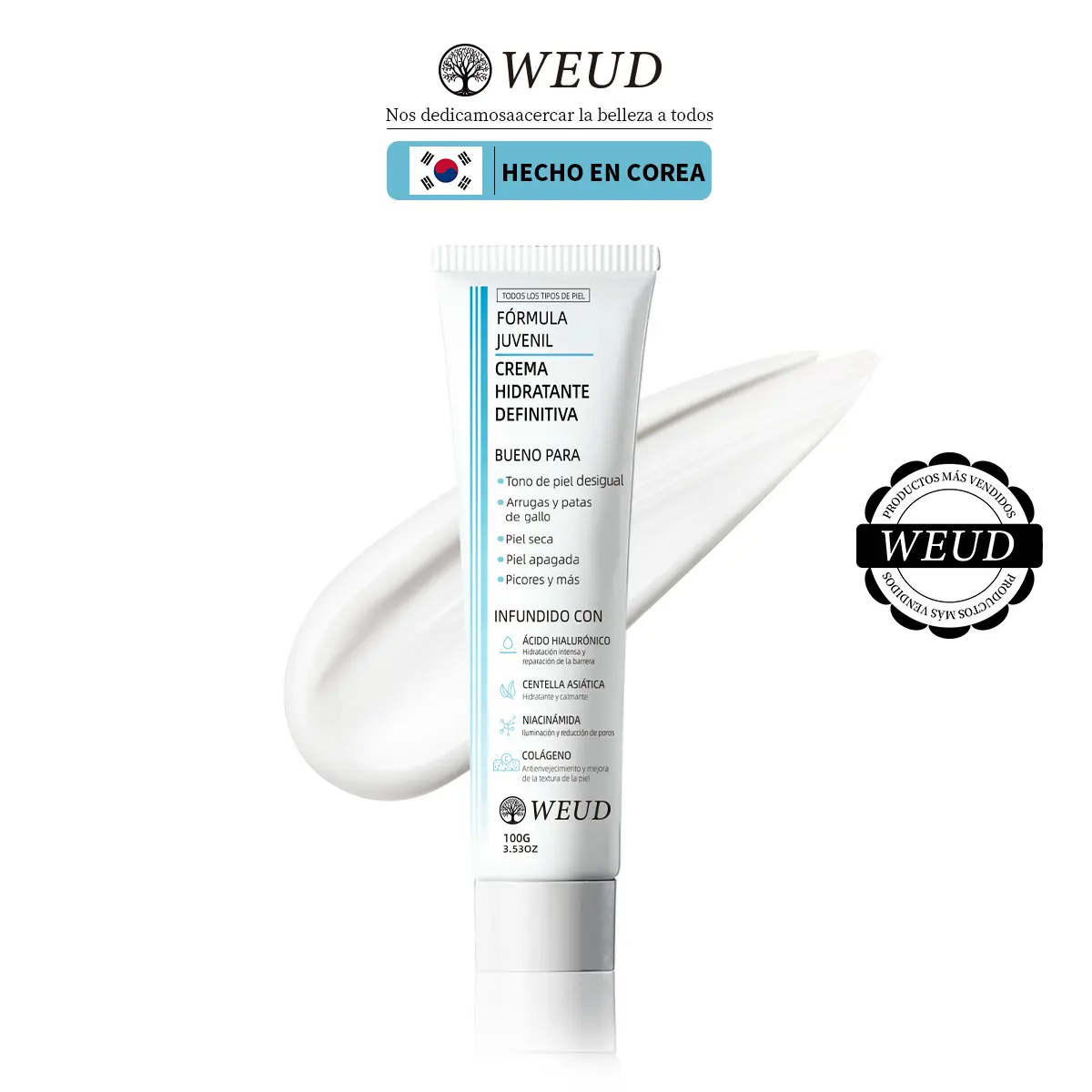 WEUD Ultimate Feuchtigkeitscreme Youth Formula, 100 g, mit Kollagen, Niacinamid, Centella asiatica und Hyaluronsäure, Hautpflege gegen Falten und dunkle Flecken