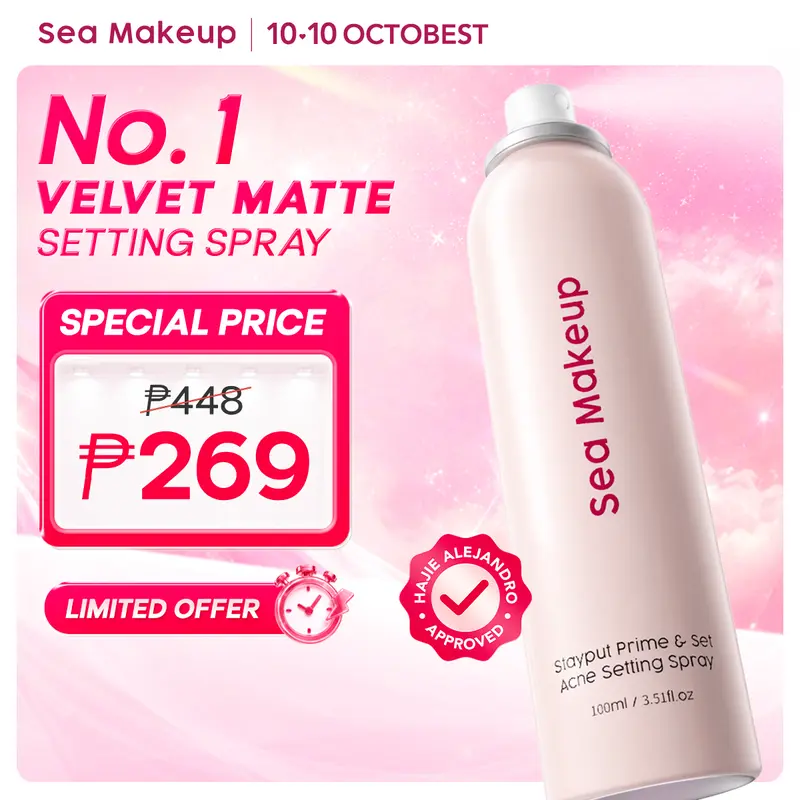 [HAJIE ALEJANDRO APPROVED] Sea Makeup Stayput Prime & Set Acne Setting Spray 100ML - Dual-use primer & setting spray keeps makeup fresh, smudge-proof & long-lasting. Controls oil, gives a smooth radiant finish, and suits acne-prone skin