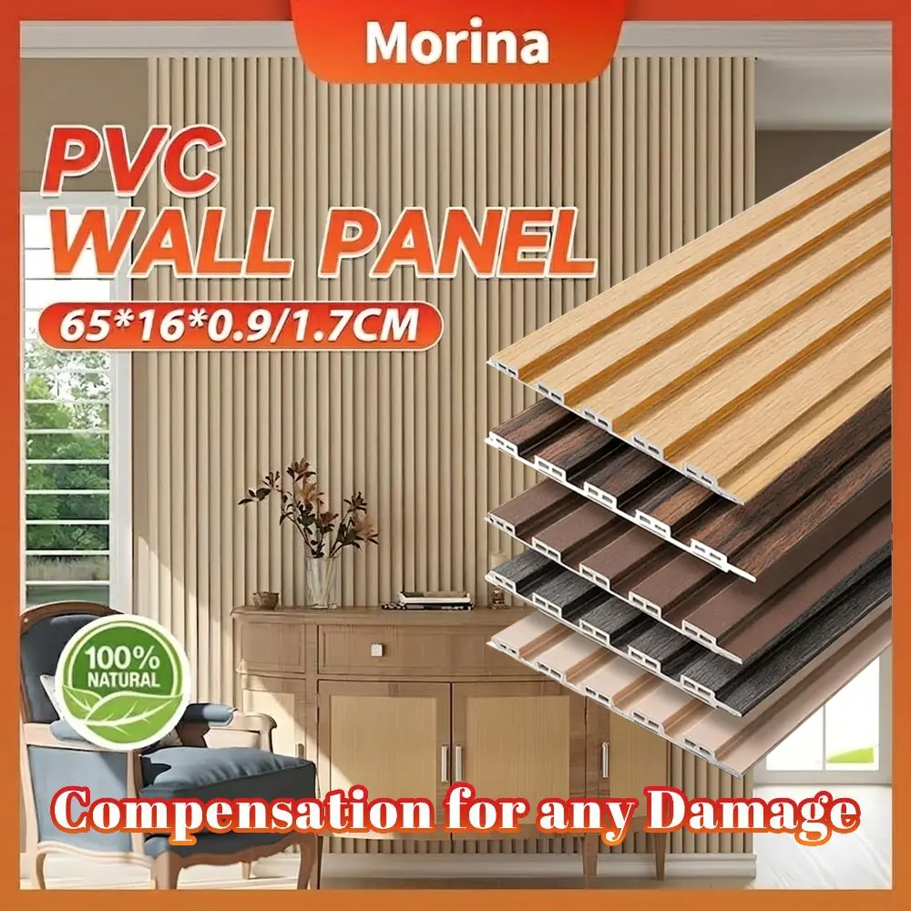 Panel Dinding PVC Motif Kayu Alur 3D, Tahan Monsun, Tahan Air dan Api, Papan Latar TV, Dekorasi Dinding dan Meja Bar untuk Ruang Tamu/Kantor, Antijamur, Mudah Dibersihkan