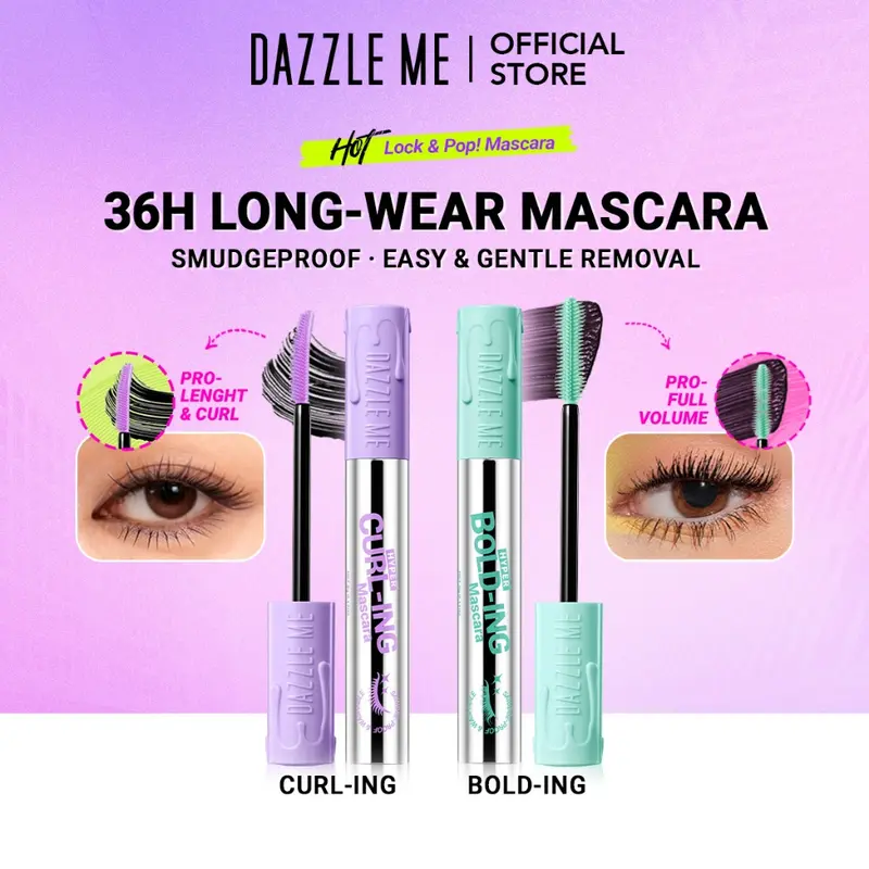 DAZZLE ME Lock & Pop Hyper Curl Hyper Bold Mascara, 24H Length and Curl, Water-, Sweat- and Smudge-Resistant