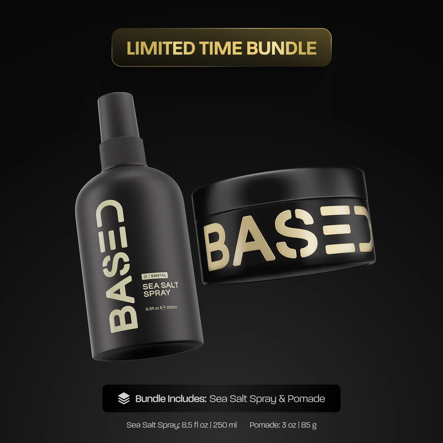 BASED Wave & Style Duo, Sea Salt Spray + Pomade, Beachy Texture and Medium Hold, Science-Backed High Performance