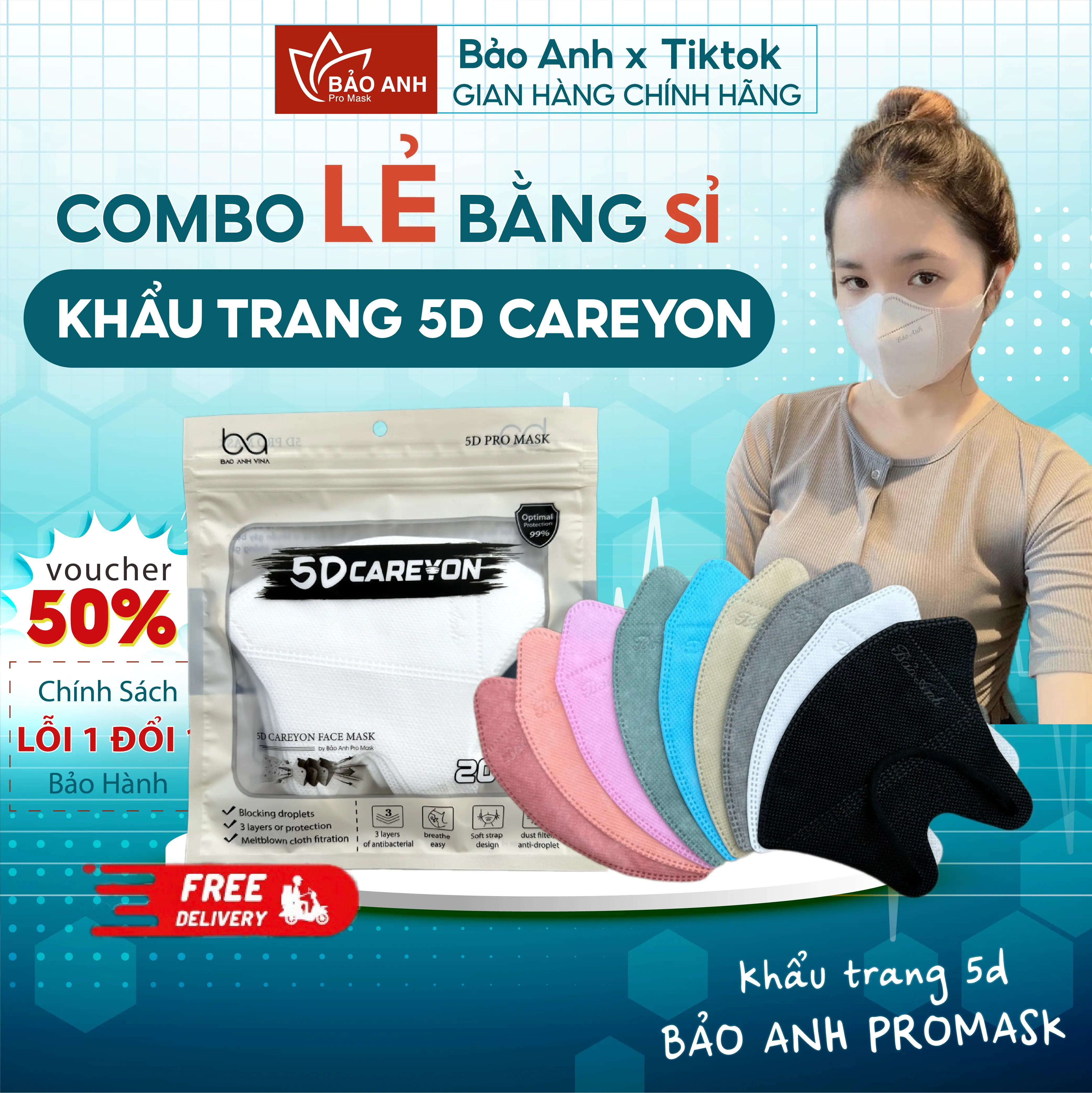 CAREYON 5D-Masken-Set, 3-lagige medizinische Masken mit UV-Schutz, Weiß und Schwarz