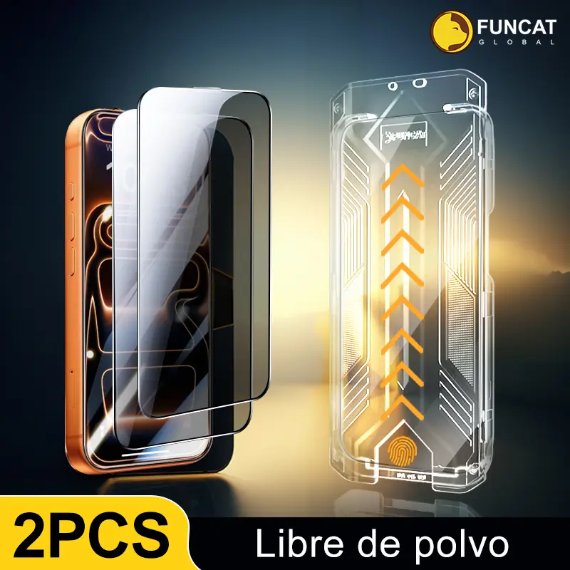 FUNCAT GLOBAL Protector de pantalla para iPhone 17/16/15/14/13/12. [2PCS] Aplicador antipolvo (reutilizable, fácil instalación). Cubre los auriculares, Protección total, Antihuellas, Capa Galvanizada Vidrio Templado.