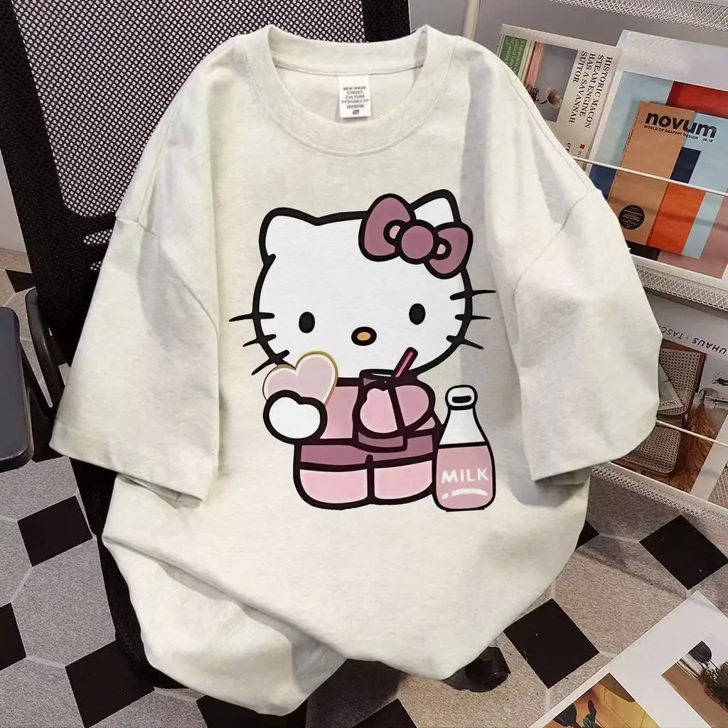 Niedliches Hello-Kitty-T-Shirt für Mädchen mit bequemer Passform aus weichem, glattem und atmungsaktivem Baumwollstoff