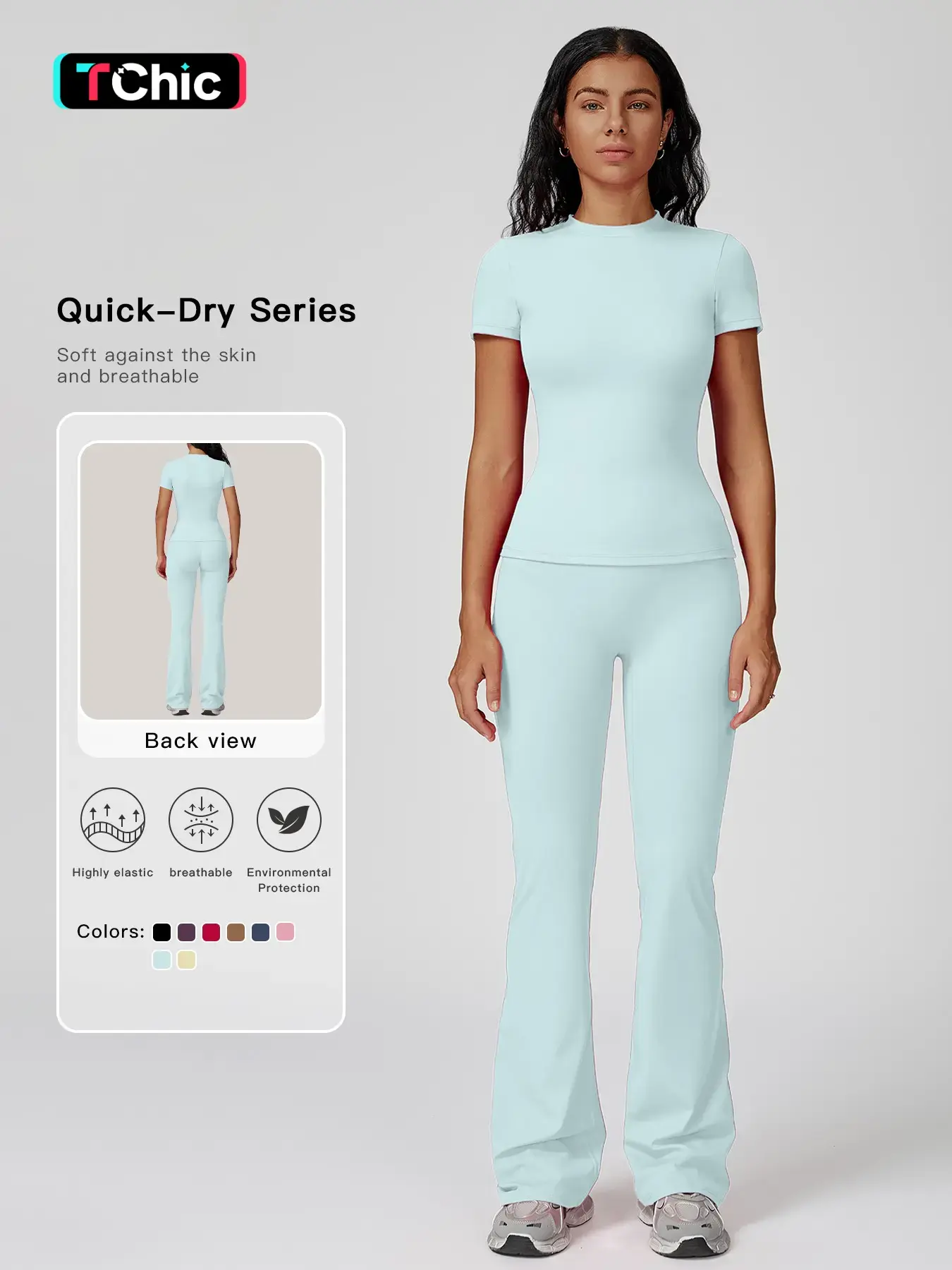 Women's Sporty Two-Piece Set, Quick-Dry Slim Fit T-Shirt & High Waist Yoga Pants, Soft Skin-Friendly Fabric, All-Season Wear, Yoga Fitness Set