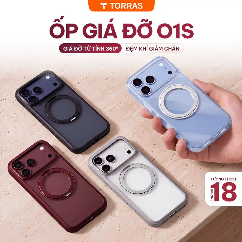 TORRAS O1S Magnetic Phone Case with 360° Rotating Stand, Camera Protection and Magnetic Charging, for iPhone 17/16/15/Pro Max