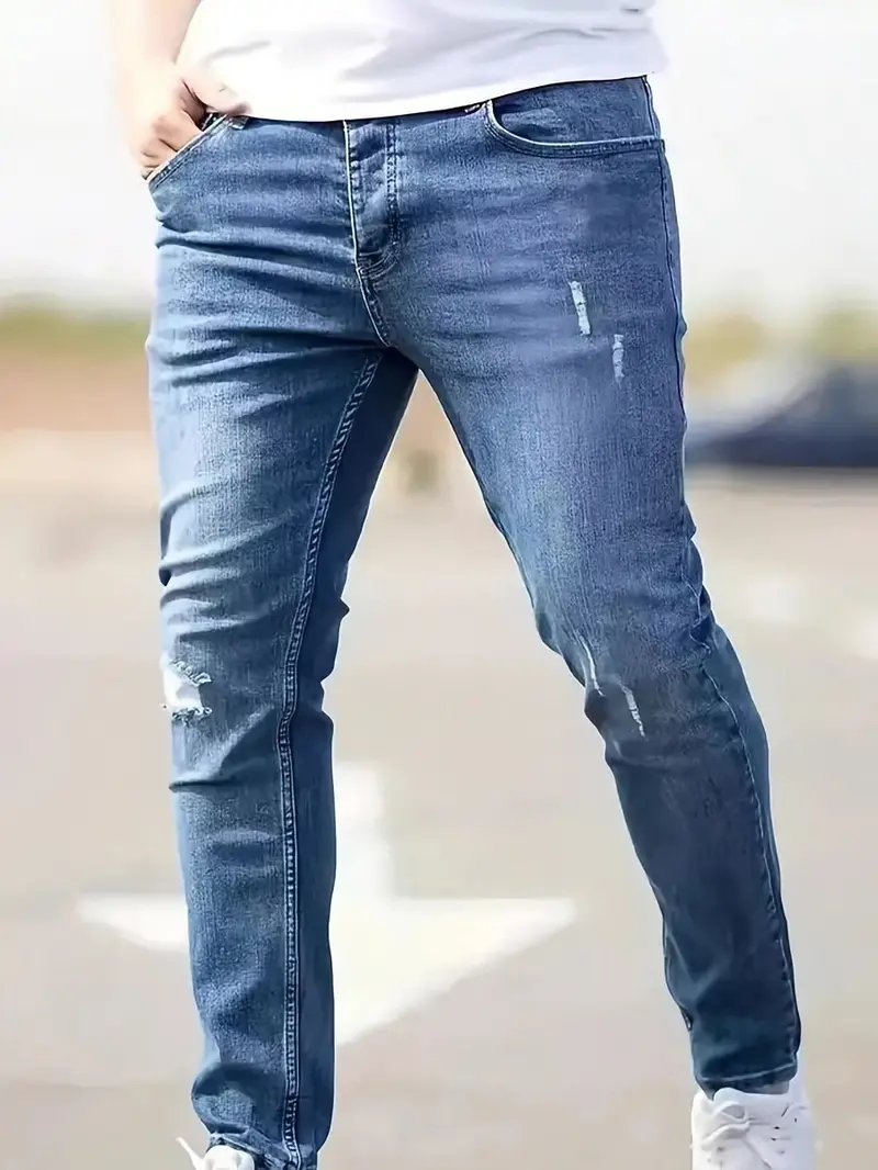 Vaqueros Vintage Elástico Slim Fit Skinny Ripped Jeans Street Style para hombre