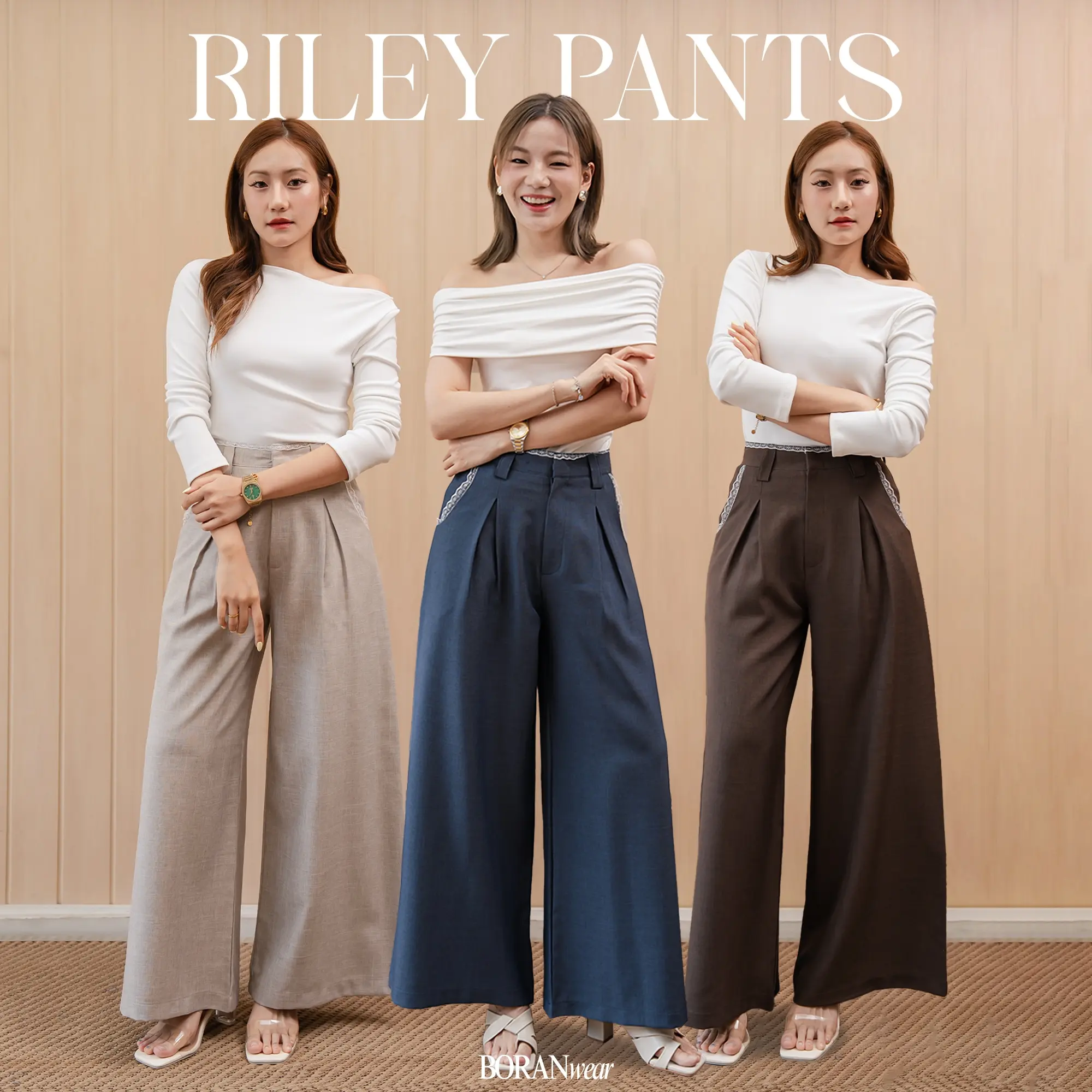 BORANwear Riley Damenhose, klassische Vintage-Schlaghose mit hoher Taille, atmungsaktiv und bequem für Arbeit und Freizeit