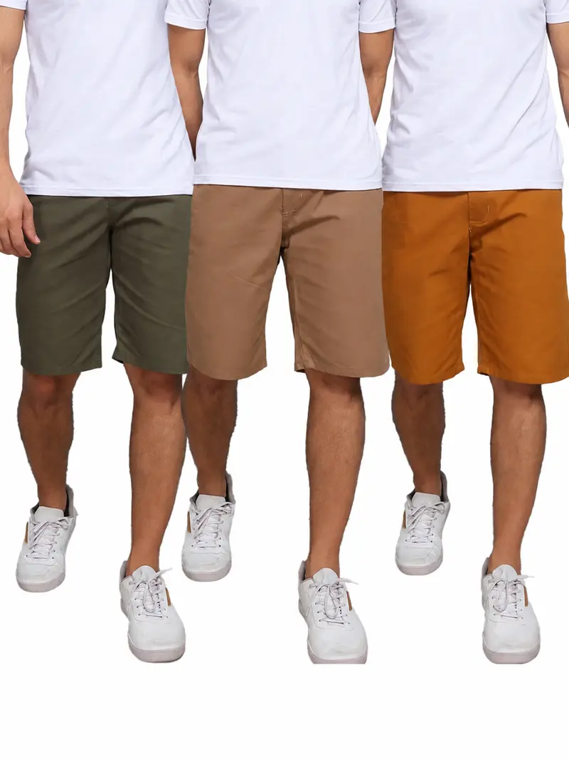 Pack of 3 Men's Premium Twill Bermuda Shorts with Hidden Pockets for Casual Summer Wear