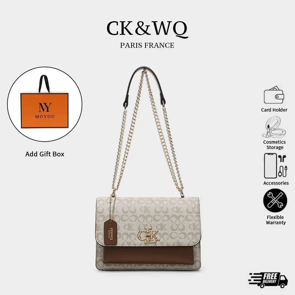 CK&WQ 新作 トレンド配色プリント ミニスクエアチェーンショルダーバッグ｜個性派ファッションモデル