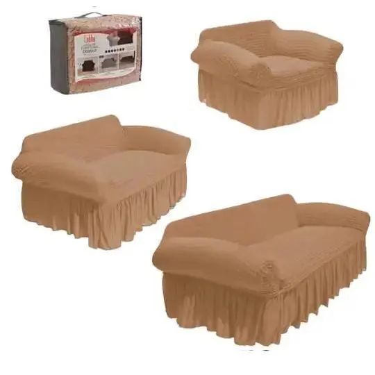 Dreiteiliges Stretch-Sofabezug-Set mit Bubble-Struktur und Volant für die Wohnzimmergarnitur