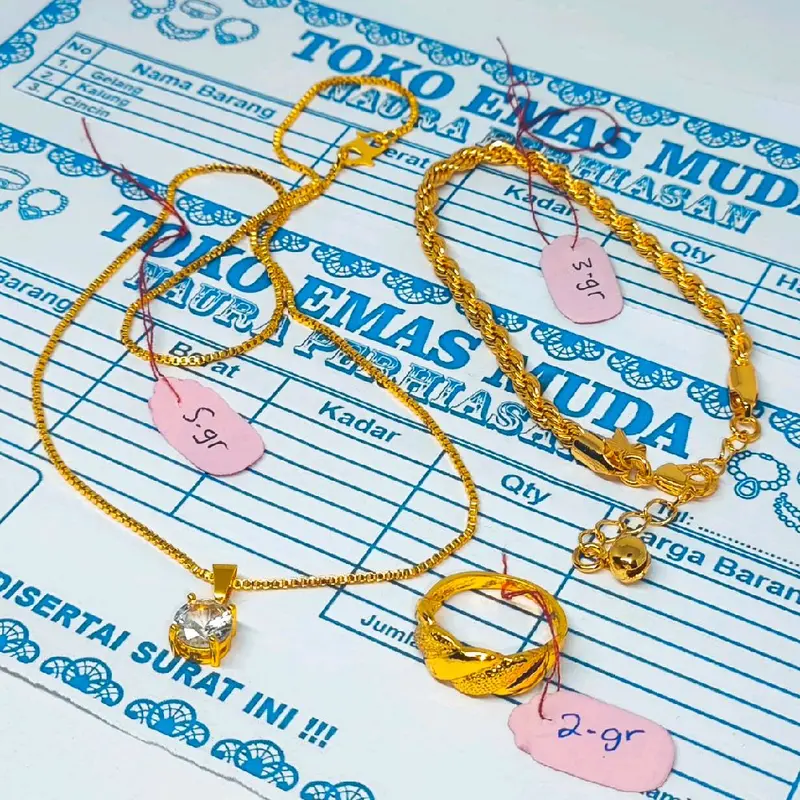 SET PERHIASAN WANITA GELANG TAMBANG ELEGAN BERLAPIS EMAS MUDA FREE SURAT DARI TOKO