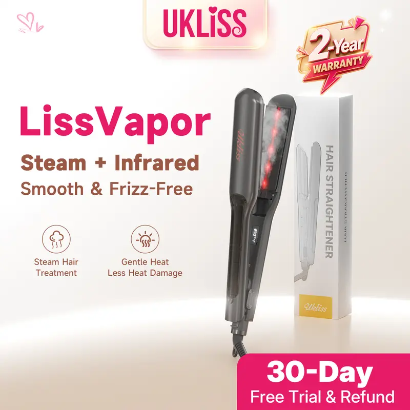 UKLISS LissVapor Steam and Infrared Hair Straightener and Curler, Frizz-Smoothing Steam Protection, 30 DAYS FREE TRIAL