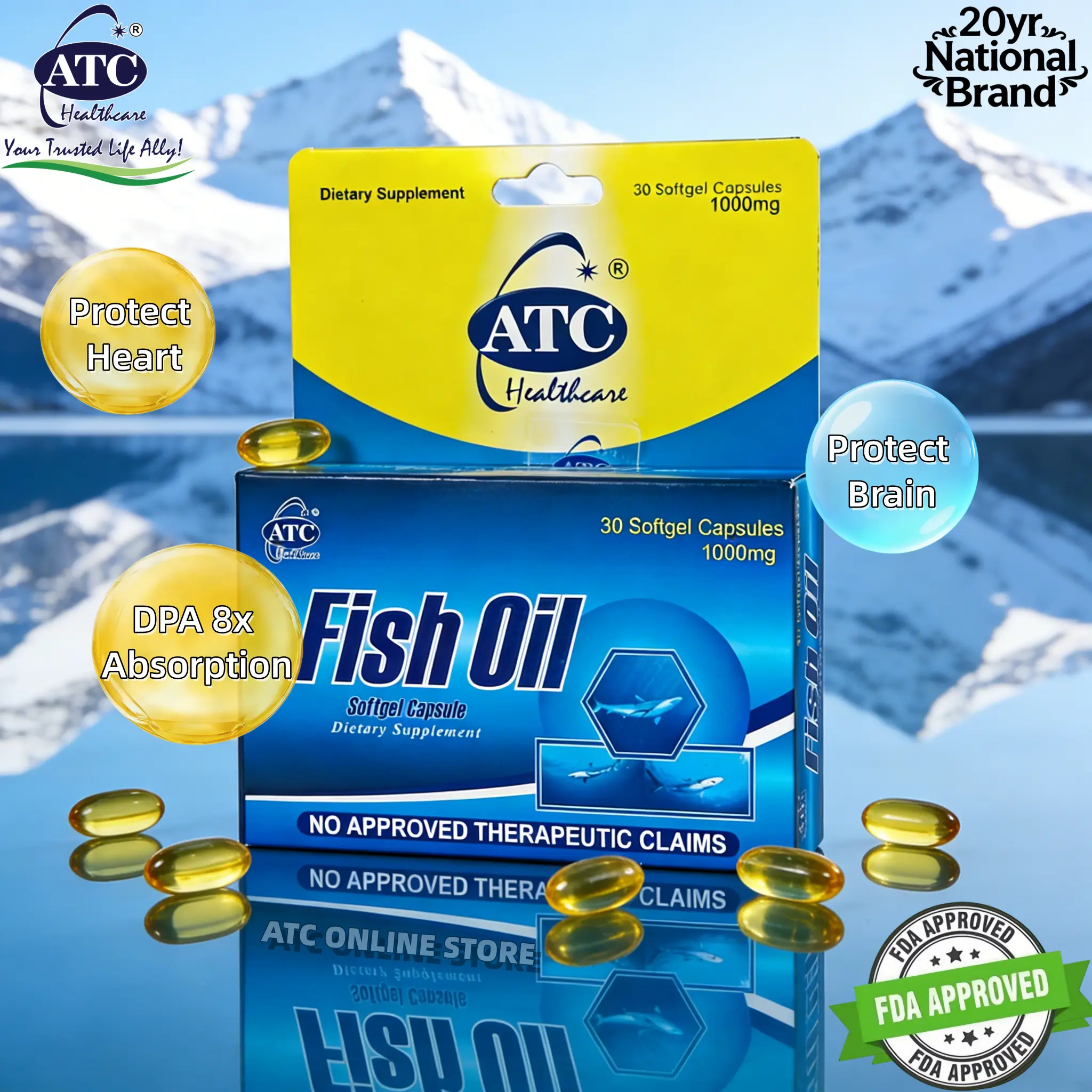 ATC Heart Health Fish Oil Supplement for Heart and Brain Health, 30 Capsules, 1 Box