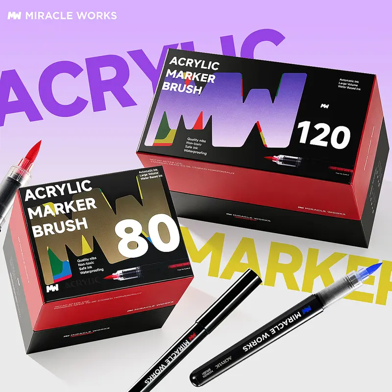 MW Bộ bút dạ lỏng Acrylic đầu cọ mềm 12/24/36/48/60/80/120/168 màu - Dụng cụ học tập văn phòng phẩm cho học sinh