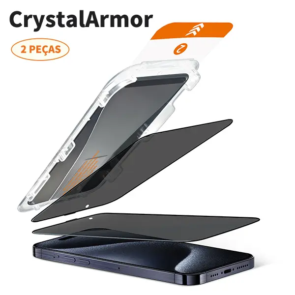 CrystalArmor 防窥钢化玻璃膜 2 片装，3D、9H，附贴膜器，适用于 iPhone 17/16/15/14/13/12/11/XR/XS/X 及 Samsung S22–S26、A35–A56