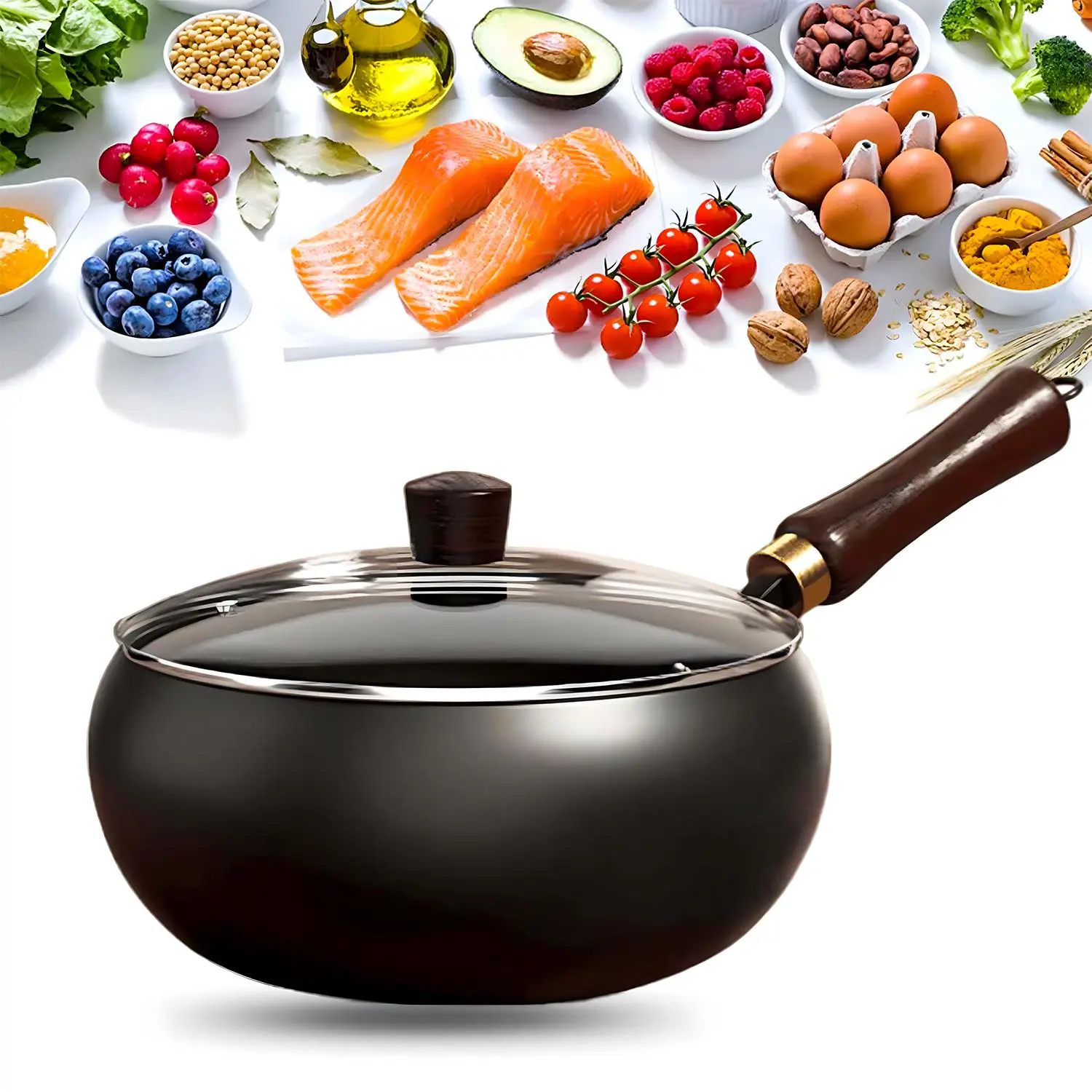 Panela japonesa de ferro grosso e alta pureza, sem revestimento, forjada à mão, com superfície antiaderente para cozinhar e fritar