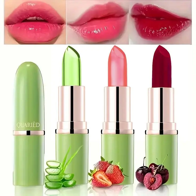 Bálsamos labiales de uso diario, paquete de 3, que cambian de color durante 24 horas, con efecto de labial, aloe vera, acabado mate y tonos cereza y nude; hipoalergénicos e hidratantes, para piel sensible y todo tipo de piel