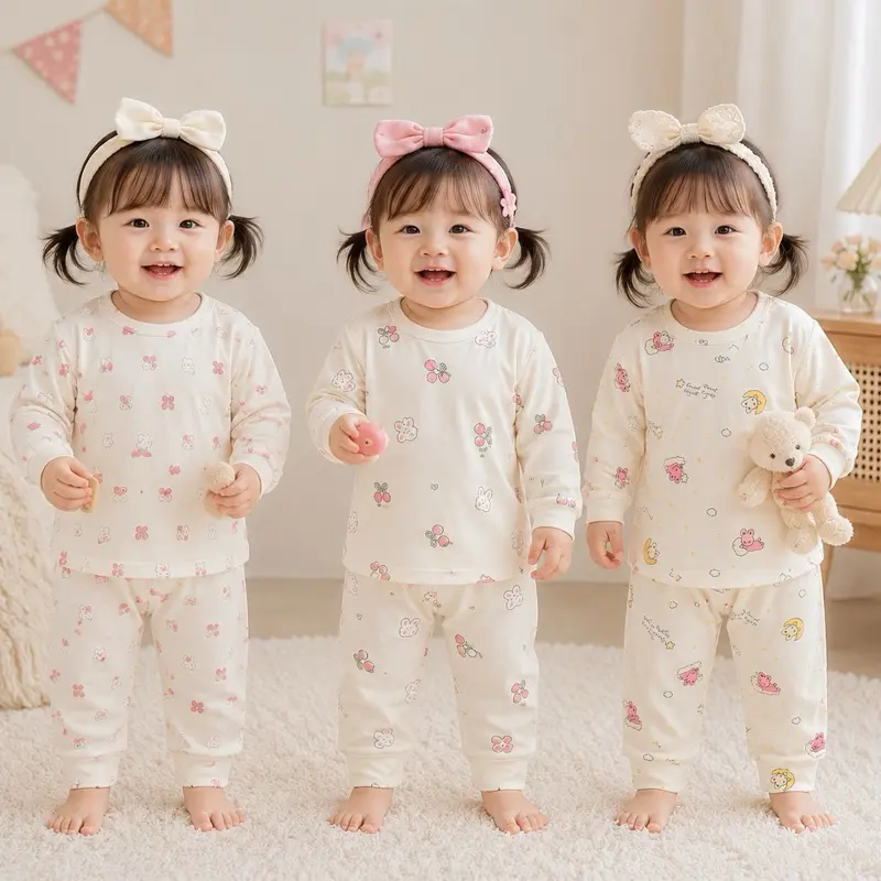 WOOYI Set of 3 Long-Sleeve Baby Outfits in Beige