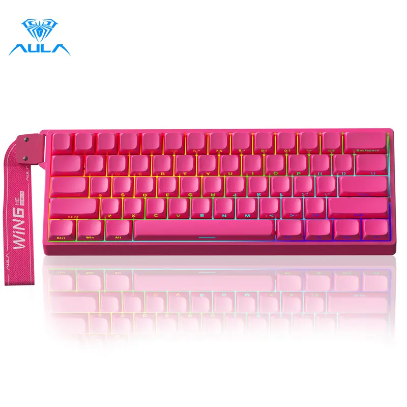 【新作】AULA WIN60/68 HE PRO 磁気スイッチ搭載 60％有線メカニカルゲーミングキーボード ローズレッド 8000Hzポーリングレート・ホットスワップ対応・作動点調整・ラピッドトリガーモード・RGBバックライト付き カスタマイズ可能