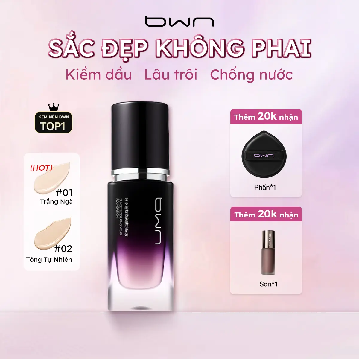 Foundation BWN Tahan Lama 24H dengan Hasil Matte Halus, Tahan Keringat & Ringan—Cocok untuk Kulit Berminyak dan Kombinasi