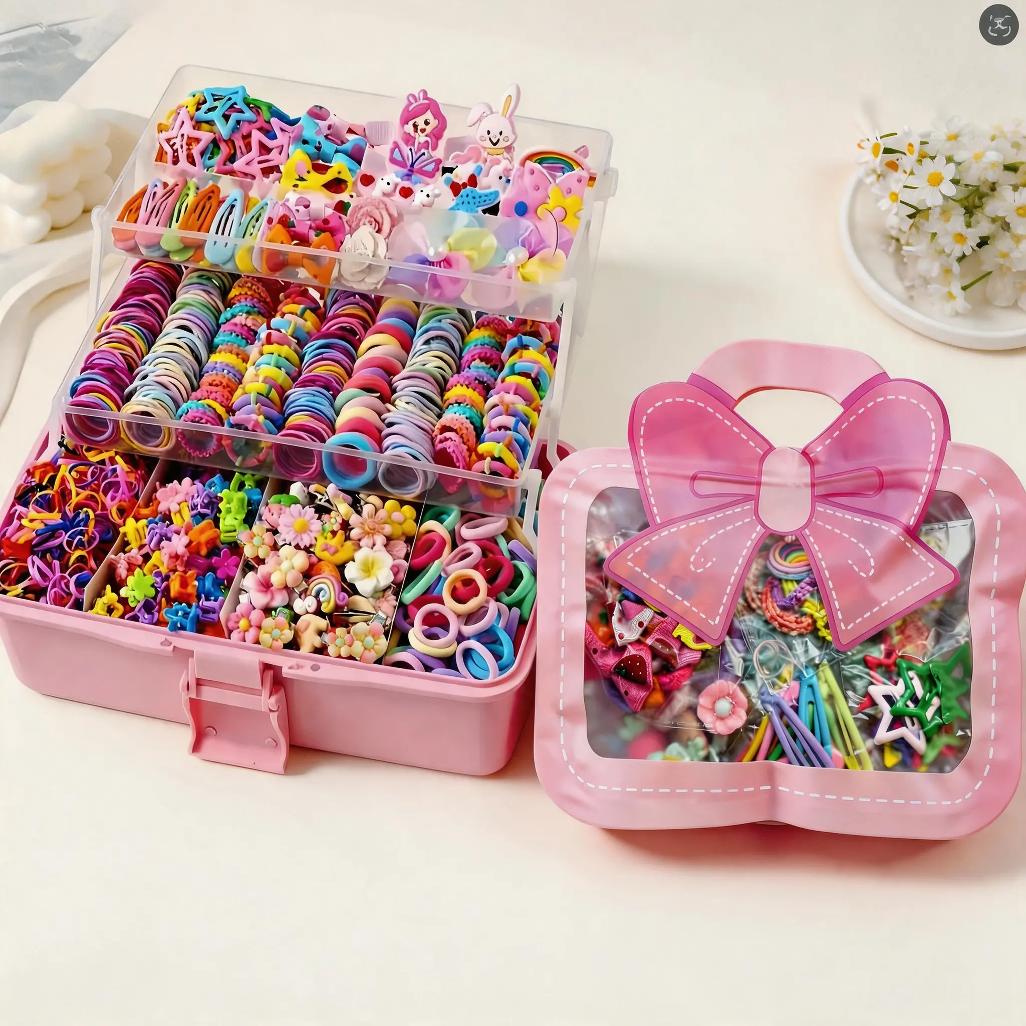 Kids' and Women's Colourful Hair Accessories Set, 618 pcs Without Organizer or 2261 pcs With Organizer Box
