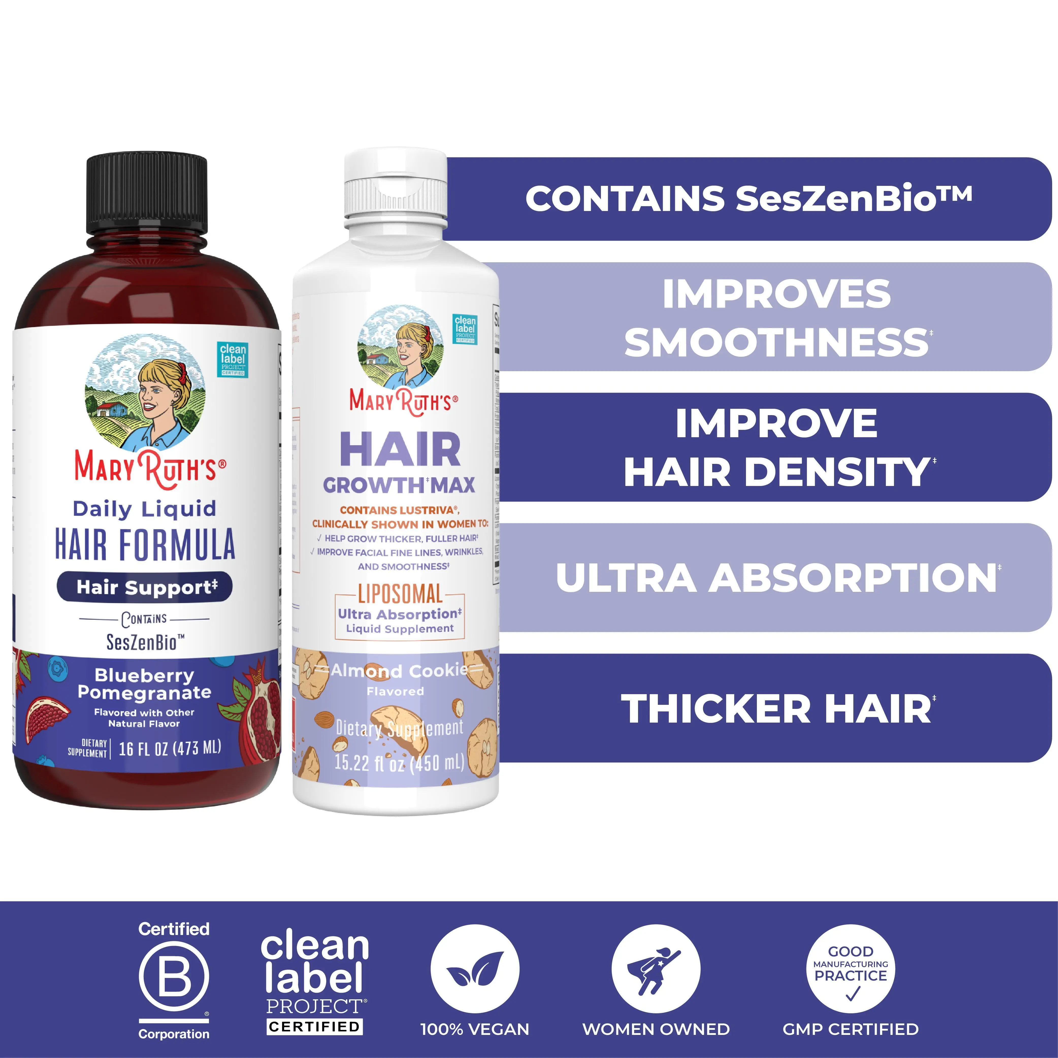 MaryRuth’s Advanced Hair Care Bundle – Daily Liquid Hair Formula 16 oz & Hair Growth Max Liposomal 15,22 oz