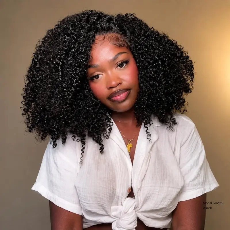 [Baby hair 4C ou boucles birmanes] Perruque Menglle Hair en cheveux humains bouclés Kinky Curly / Burmese Twist Out, lace front 7 × 6 prédécoupée, sans colle, prête à porter, raie au milieu, densité 200 %/250 % #SohoChic
