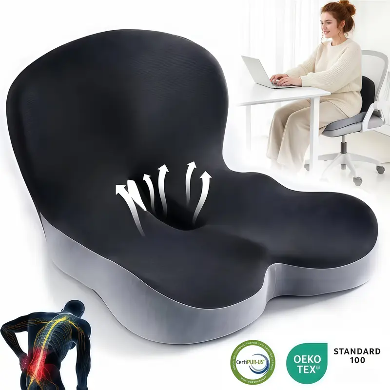 Cojín profundo Xkopefan de espuma viscoelástica antideslizante para asiento de auto, con soporte lumbar, funda extraíble y lavable y cremallera extendida; para aliviar la presión en la espalda y la ciática, regalo de Navidad para papá o para hombres