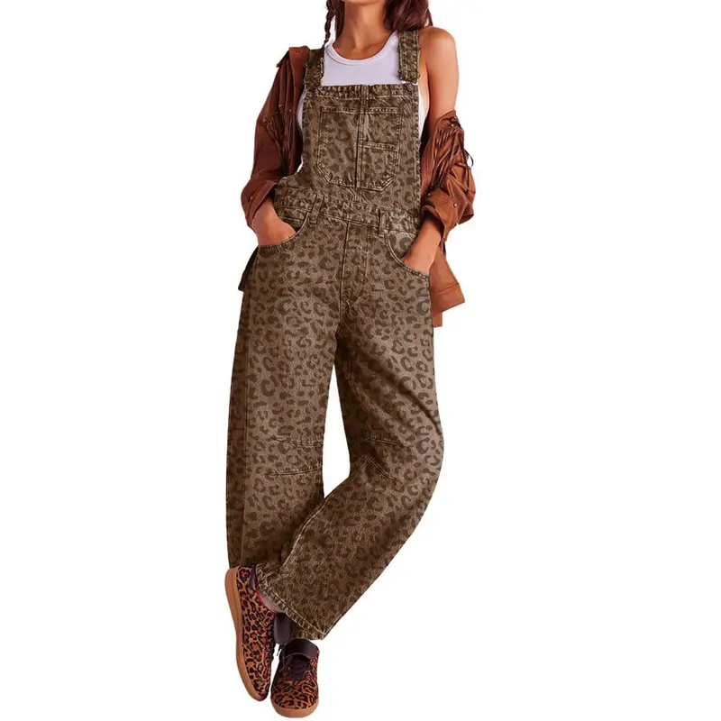 Chouyatou Women's Y2K Wide-Leg Denim Overalls, Loose Straight-Leg Jumpsuit