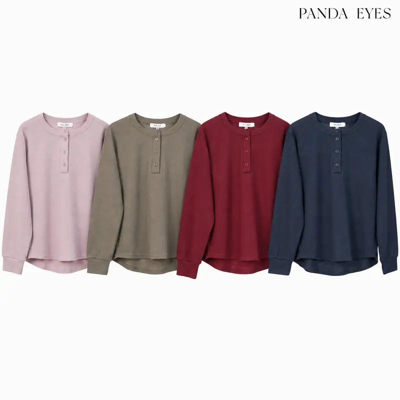 PANDAEYES LISA ワッフルリブ 長袖ヘンリーネックトップス 95134