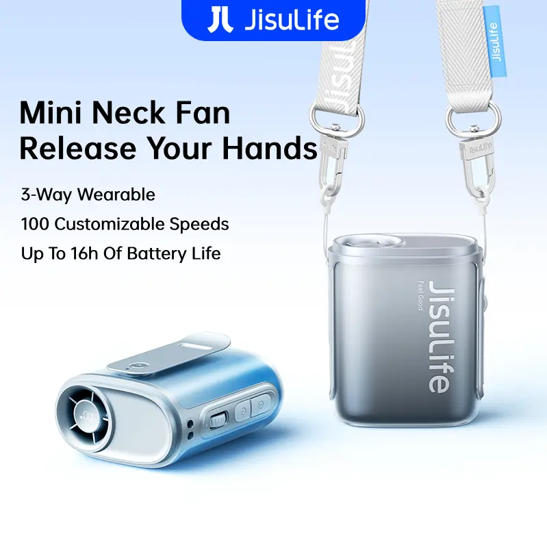 Ventilateur de cou JisuLife Neck Fan 5, à suspendre ou à clipser, 100 niveaux de ventilation, batterie 4500 mAh, pour l’extérieur et le bureau
