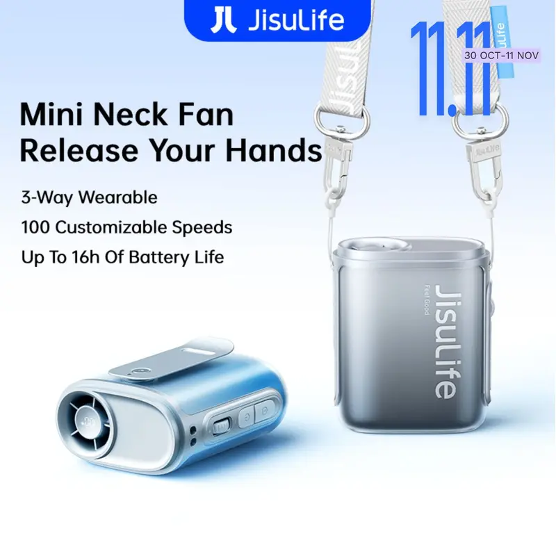 JisuLife Neck Fan 5 Dual-Purpose Hanging Clip 100 Levels Cooling Flow With 4500mah Battery Suitable For Outdoor Office