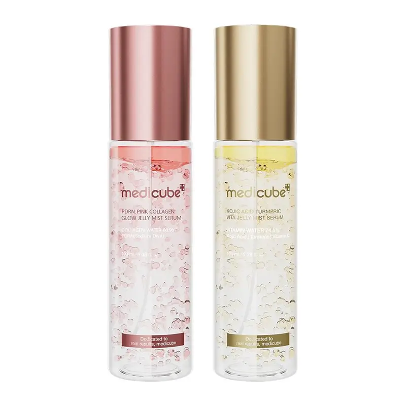 medicube Pink & Gold PDRN Kojic Acid Jelly Mist Serum Duo, Pink Collagen Glow and Kojic Acid Turmeric Vita, Korean Skincare