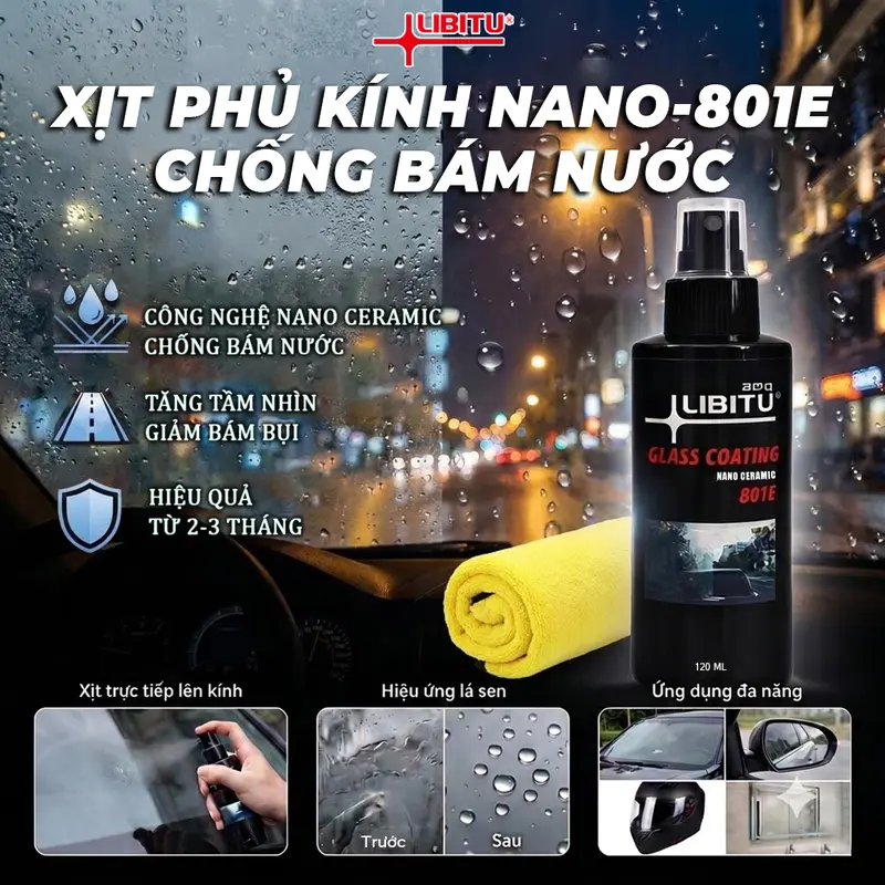 LIBITU 801E Premium-Nano-Glasversiegelung als Spray, wasserabweisend, entfernt Ölfilm, hautschonend – mit kostenlosem Tuch