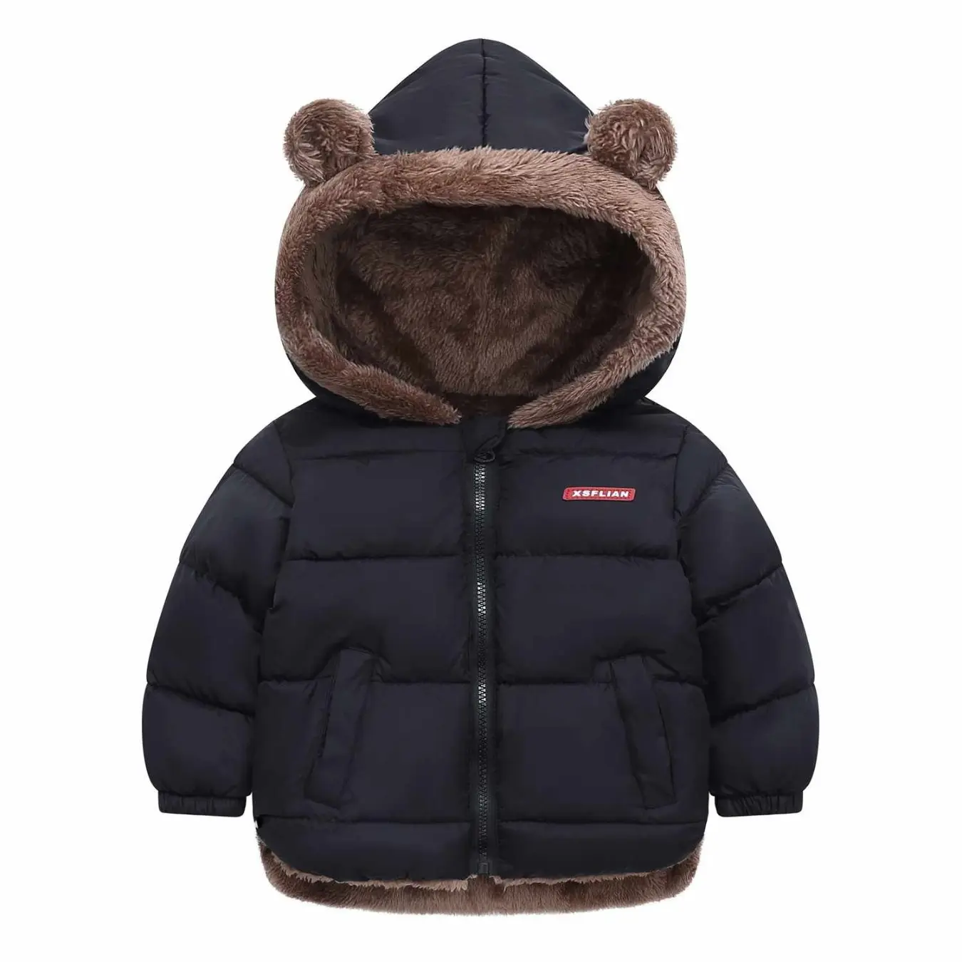 Autumn Winter Hooded  Coat, Unisex  Zipper Pocket  Jacket,  Warm Outerwear for Boys and Girls