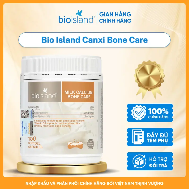 Canxi sữa Bioisland Milk Bone Care 150 viên tăng chiều cao cho trẻ dậy thì, canxi cho mẹ bầu, người già