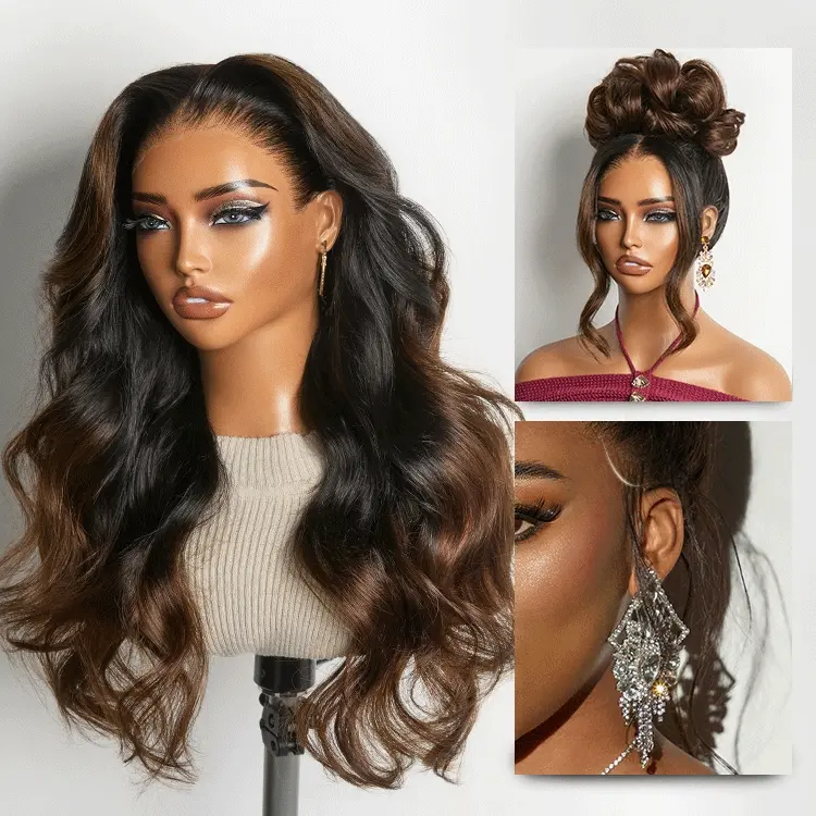 LUVME NatureMAX™ Ombre Brown Loose Wave Glueless Wig 200% Density 13x6 Pre-Cut HD Lace Front 100% Human Hair Flexi-Fit Drawstring Cap #DealsForYouDays