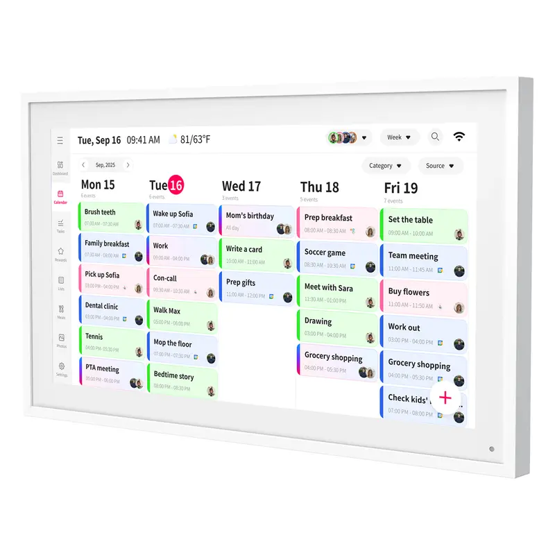 Kalender Digital Elektronik Dinding Pintar 21 Inci, Layar Sentuh IPS HD, Info Cuaca, Tampilan Kustom, Pembeda Warna, Perencanaan Menu Keluarga, Bingkai Foto dan Akses Kamera
