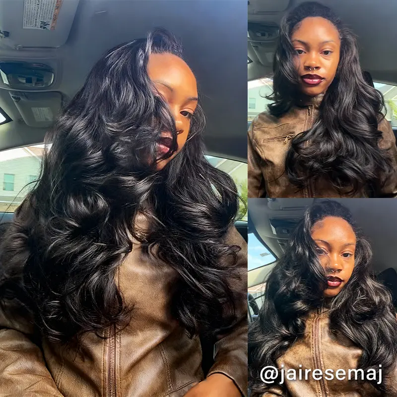 Media peluca Celie Hair con densidad del 180 % y 250 %, textura Yaki, ondas tipo body wave, corte en capas, cabello humano, sin pegamento, línea frontal invisible, sin encaje, peluca tipo flip-over con cordón ajustable #sohochic #TikTokShopBackToSchool