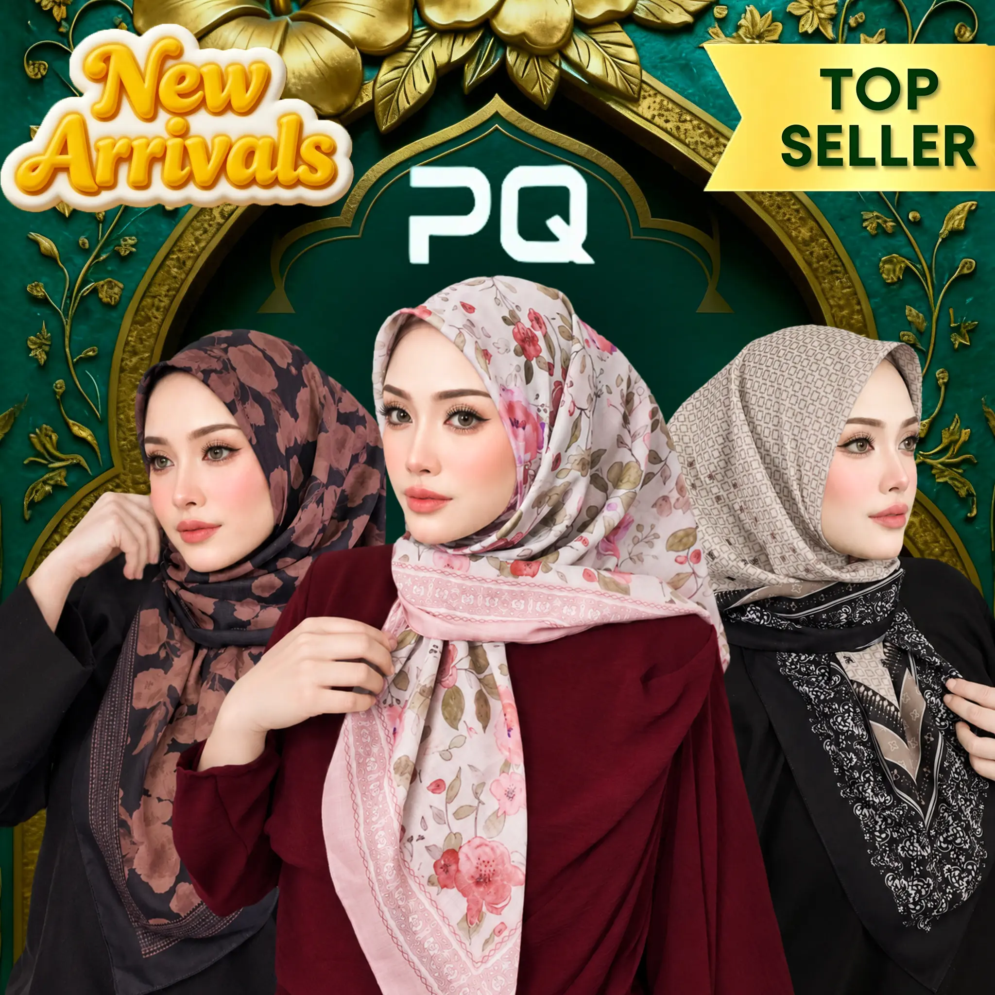 PANDA QUEENIE bedruckter Bawal-Hijab aus Cotton Voile – quadratisches, fließendes Kopftuch mit Muster