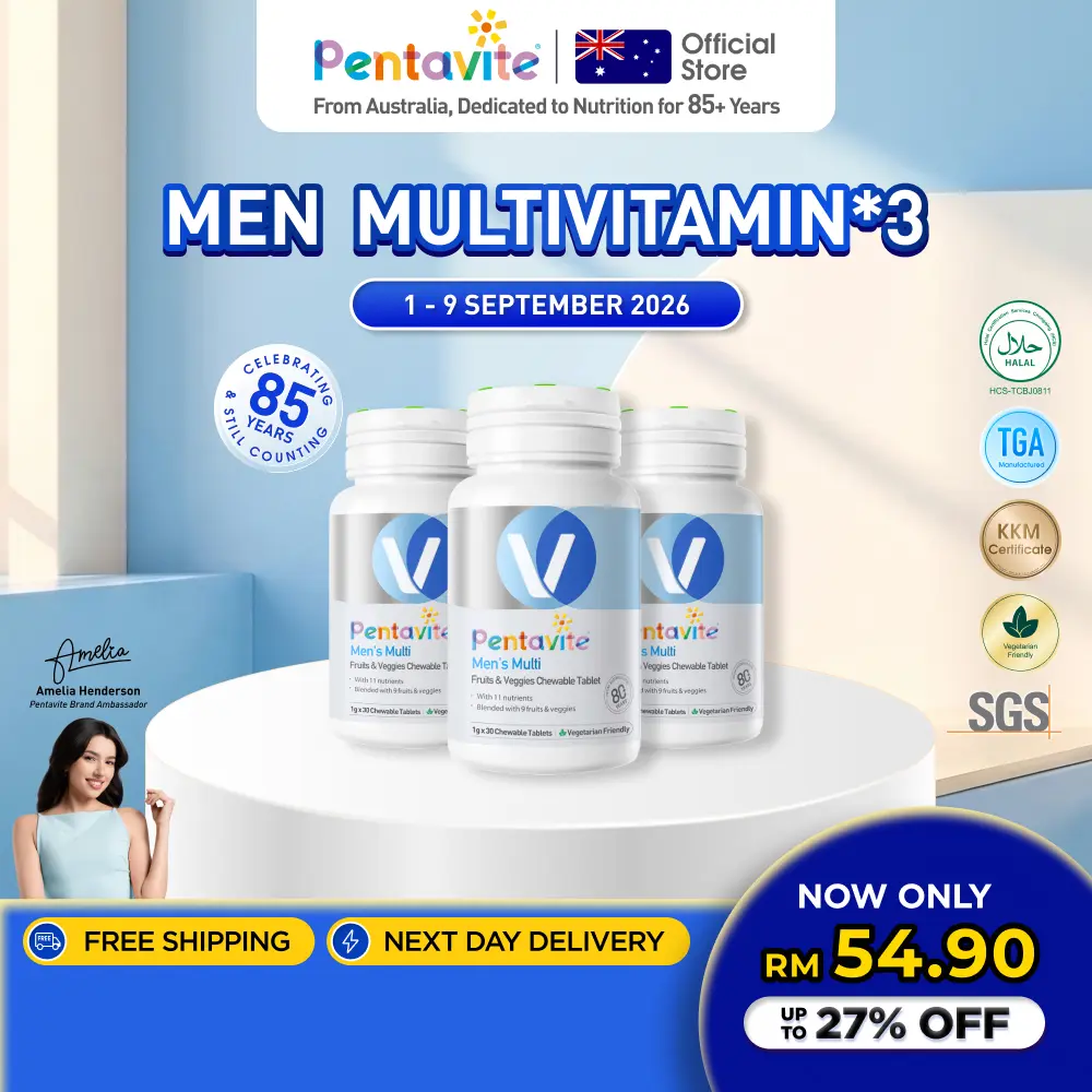 Pentavite UPGRADED Multivitamines pour hommes aux fruits et légumes, enrichies de 20 nutriments pour l’énergie, à croquer (30–90 comprimés) | Men Multi Fruit & Veggies For Energy, Strength & Daily Health