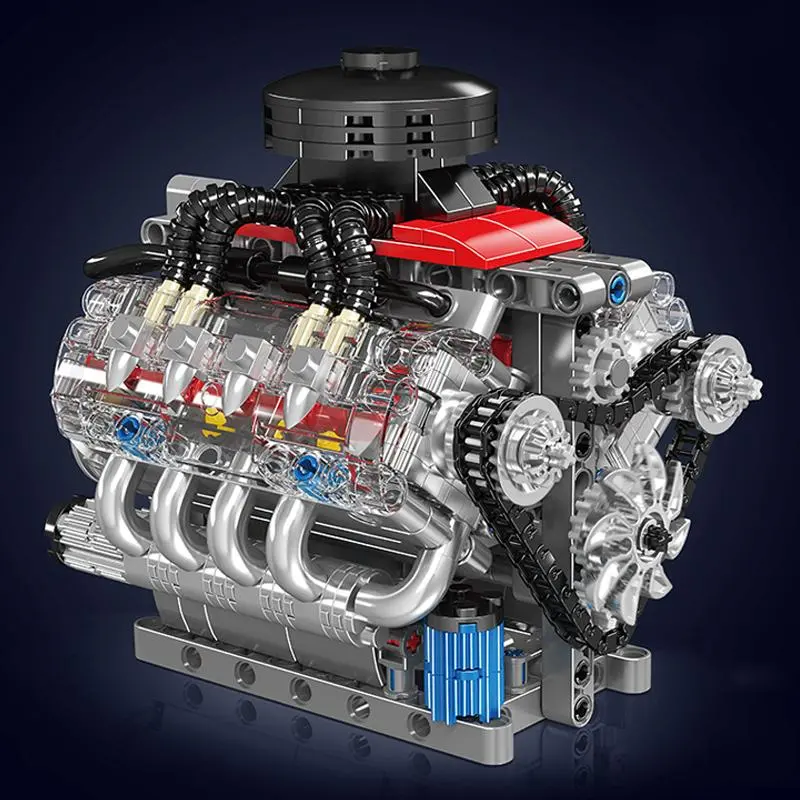 Set de bloques para armar un motor V8, 487 piezas por caja; modelo para colección o regalo para adultos aficionados a los autos