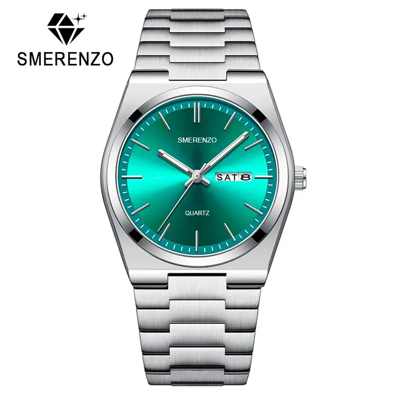 SMERENZO đồng hồ quartz nam, dây thép không gỉ, chống nước, mặt số dạ quang, lịch thứ và ngày, phong cách thanh lịch cho công sở và sử dụng hằng ngày