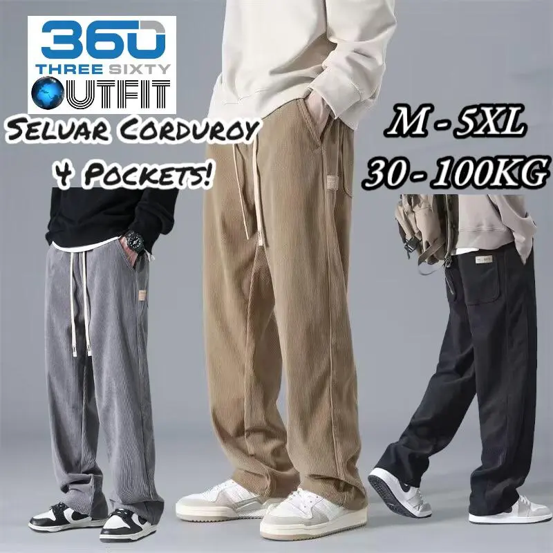 360 Outfit 2025 Men's Baggy Corduroy Wide-Leg Pants, 4 Pockets, 30 kg–120 kg, Unisex Cotton-Silk Casual Trousers