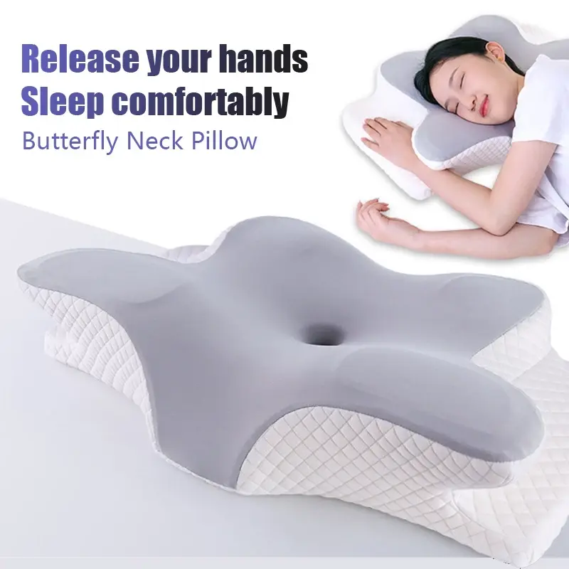 Butterfly Neck Pillow 2025年改良版｜横向き寝向け 人間工学設計の低反発ネックサポート枕・頸椎ケアクッション
