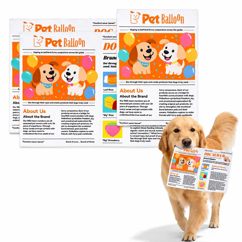 PET BALLOON Reinforced Crinkle Newspaper Dog Chew Toy Set, 3 Toys: 2 Large and 1 Small, Thick Animal-Print Material for Tough Chewers
