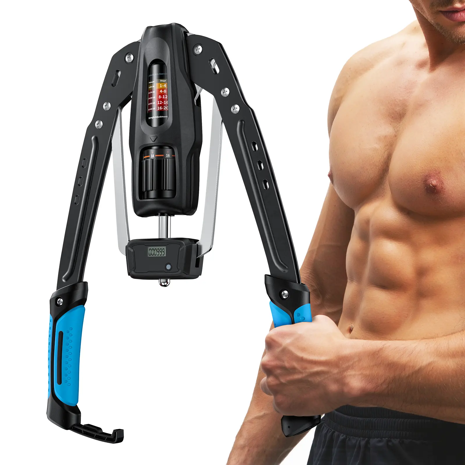 Merach hydraulischer Armtrainer mit Zähler, 22–440 lbs einstellbarer Widerstand, stabile Dreiecksstruktur für sicheres Training zu Hause, klappbares Oberkörper-Krafttrainingsgerät für Damen und Herren, BackToSchool